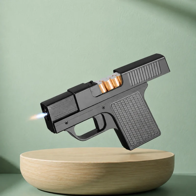 Etui à cigarette avec briquet intégré en forme de Pistolet
