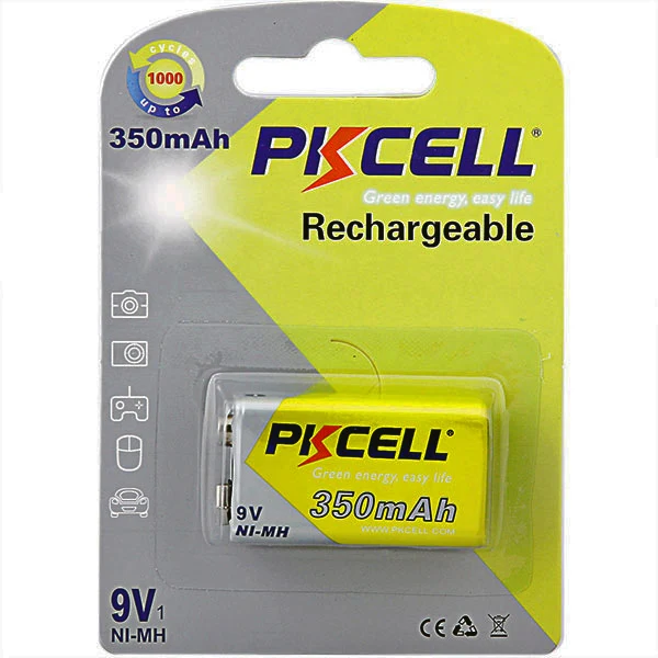 PKCELL 9V 350MAH RECHARGEABLE NIMH BATTERY